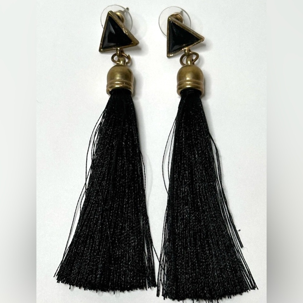 1990’s style Elegant Black and Gold Tassel Statement Earrings